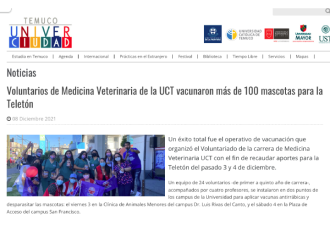 Voluntarios de Medicina Veterinaria de la UCT vacunaron más de 100 mascotas para la Teletón