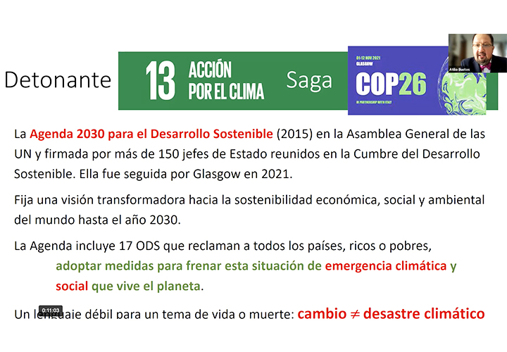 Dr. Atilio Bustos en Jornada de Investigación 2021: "El Desarrollo Sostenible va más allá de las creencias particulares porque vivimos una verdadera crisis de emergencia mundial"