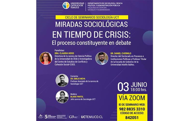 Sociología UCT inicia una serie de seminarios denominados "Miradas sociológicas en tiempos de crisis"