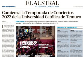 Comienza la Temporada de Conciertos 2022 de la Universidad Católica de Temuco