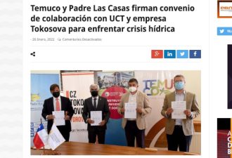 Temuco y Padre Las Casas firman convenio de colaboración con UCT y empresa Tokosova para enfrentar crisis hídrica