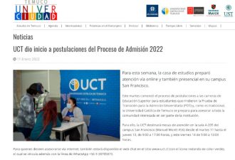 UCT dio inicio a postulaciones del Proceso de Admisión 2022