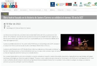 Obra teatral basada en la historia de Javiera Carrera se exhibirá el viernes 18 en la UCT